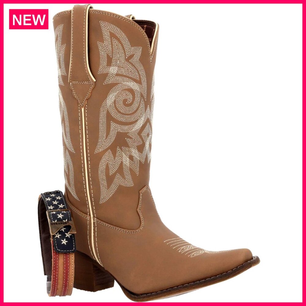 Women's Western Boots With Removable Flag Belt, 12" Height, Snip Toe